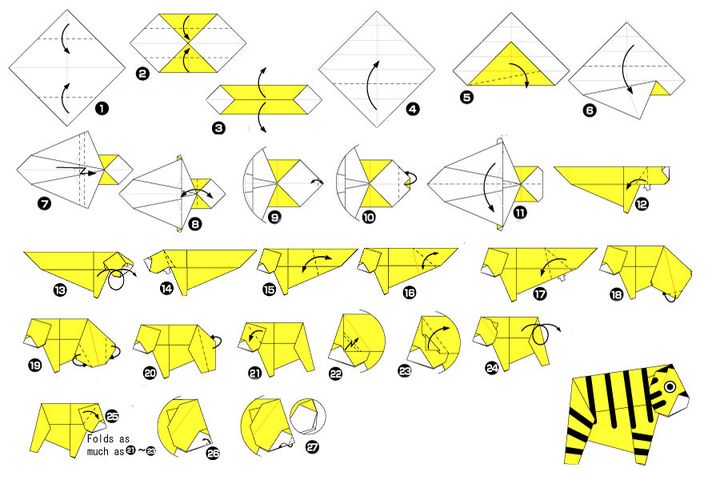 Мастер-класс по сборке простой модели оригами-тигра №3